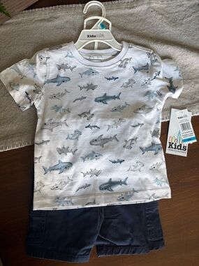 Kids Headquarters White & Blue Shark Pattern Short Sleeve Tee
